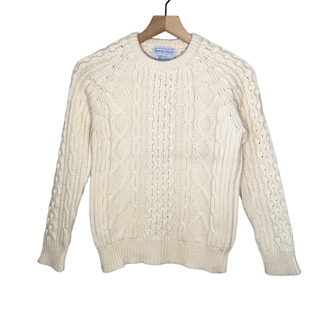 Vtg Vintage Isabelle Glion Wool Fisherman Sweater in Cream/Ivory S